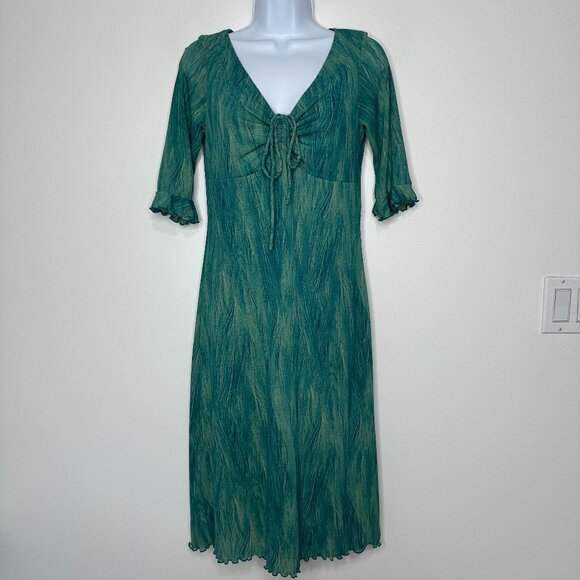 Aziz Dresses & Skirts - Aziz Vtg Y2K Midi Dress Size L Lettuce Hem